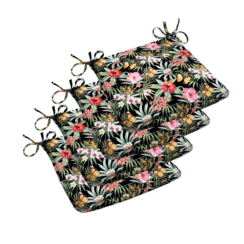 Trapezoid Water-repellent Seat Pad Set of 4, Black/Red/Pink Floral