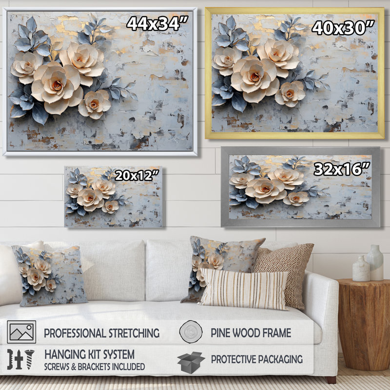 Motif floral Beardsley minimalisme avec pétales succulentes, H 30 po x l 40 po, Impression encadrée flottante, Crème, crème