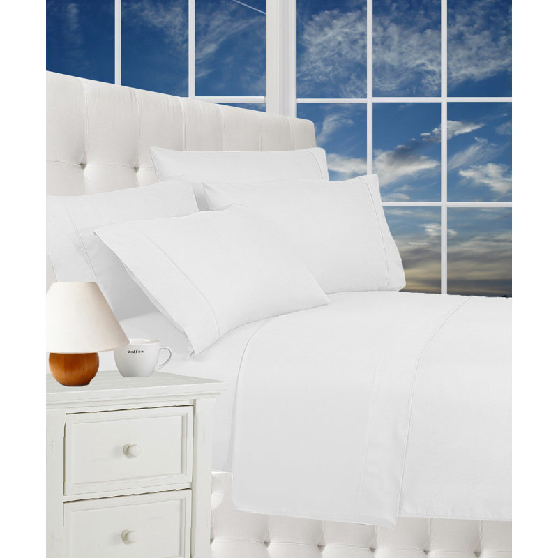 Ensemble de draps en microfibre percale avec drap-housse, Ensemble de draps pour très grand lit + un drap-h, Blanc