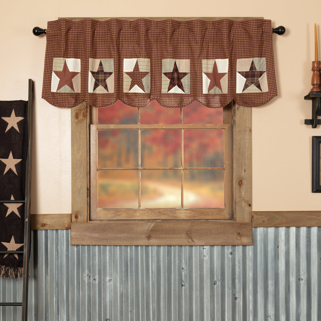 Abilene Star Plaid Cotton Window Valance in Burgundy/Tan/Dark Brown VHC Brands 