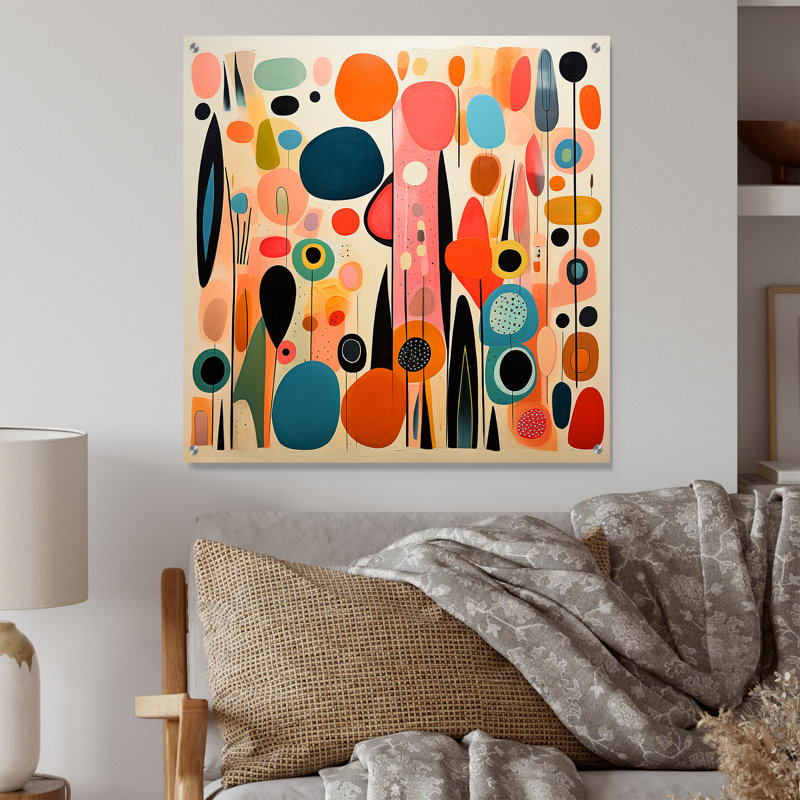 Davin - Art mural abstrait Mid-Century en acrylique pour le salon, H 16 po x l 16 po