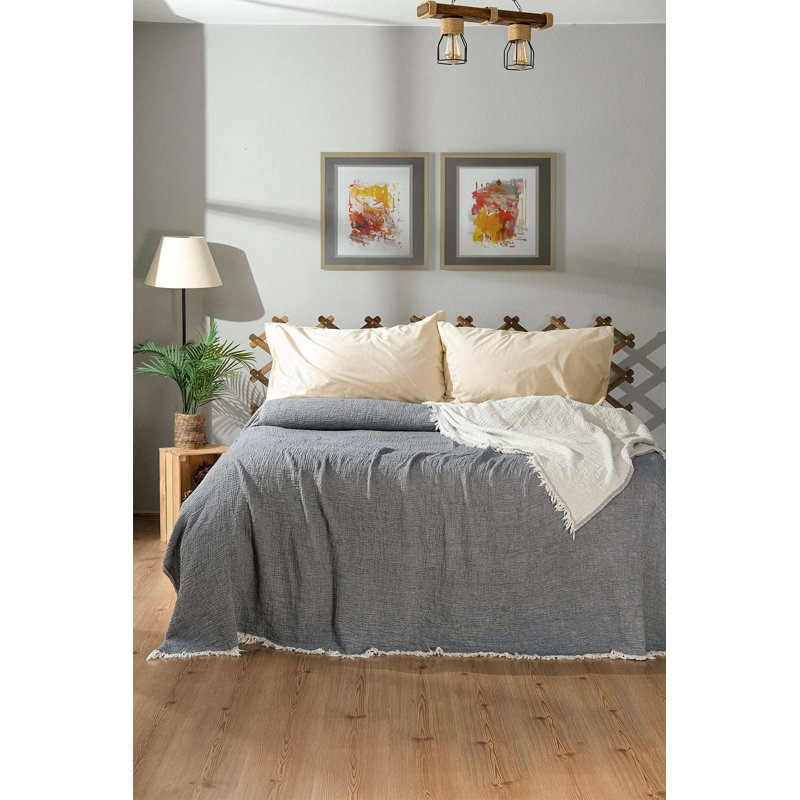 Couverture de lit en mousseline froissée, Gris
