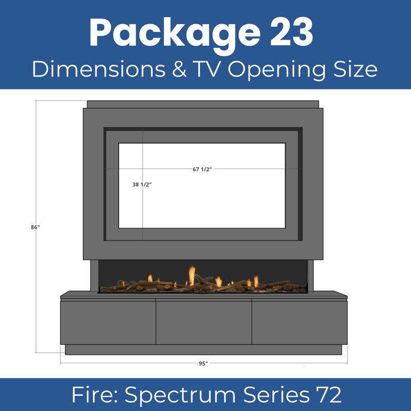 Evolution Fires Pre-Built Media Wall Package 23, finished in textured Venetian Plaster, includes Spectrum Series 72 Series 3-Sided Electric Fireplace