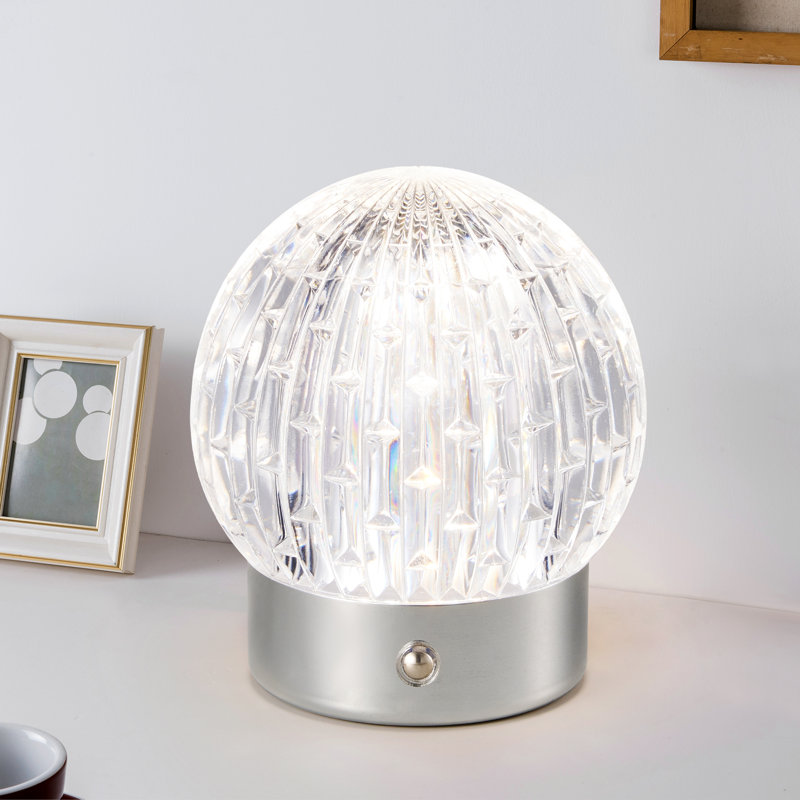 Rechargeable LED Table Lamp, Small Battery Powered, Touch Operated Desk Lamp, Globe Shade, Chrome
