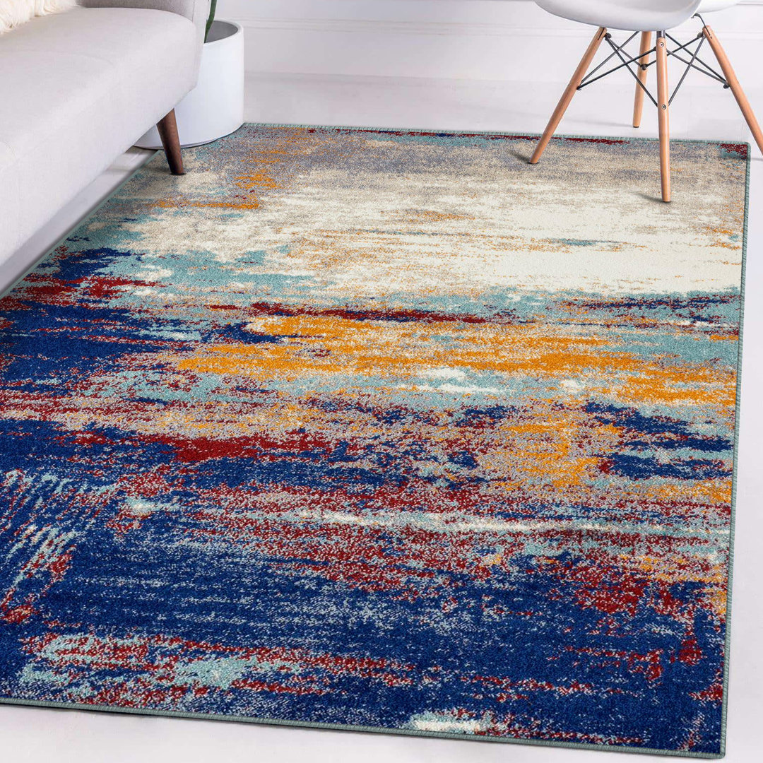 Bellicent Abstract Blue/Ivory Area Rug Wrought Studio™ Rug