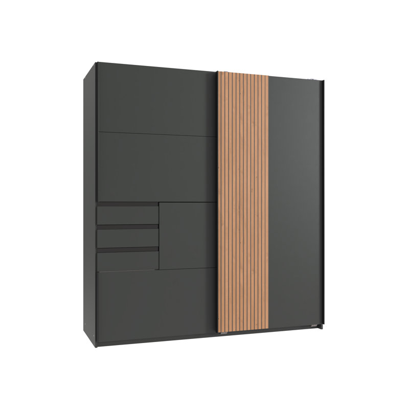 Nadije 2 Door Manufactured Wood Wardrobe, Graphite/Acoustic Slats-NB ARTISAN