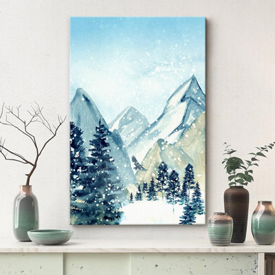 Paysage de forêt boisée «Winter Snow Pastel Watercolor Mountain» sur