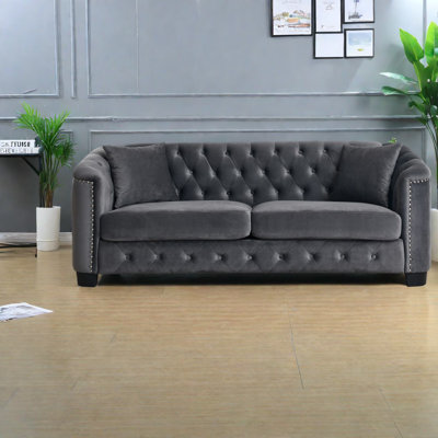 Canapés modernes en velours 3 places de style Chesterfield pour le salon