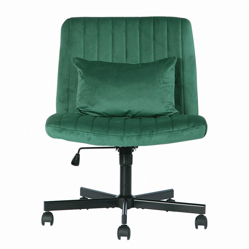 Velvet Criss Cross Armless Office Chair With Wheels - Versatile For Home Office, Meditation & Makeup, Green