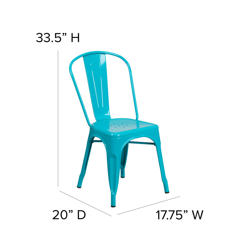 Peterson Armless Metal Indoor-Outdoor Stackable Dining Chair, Crystal Blue