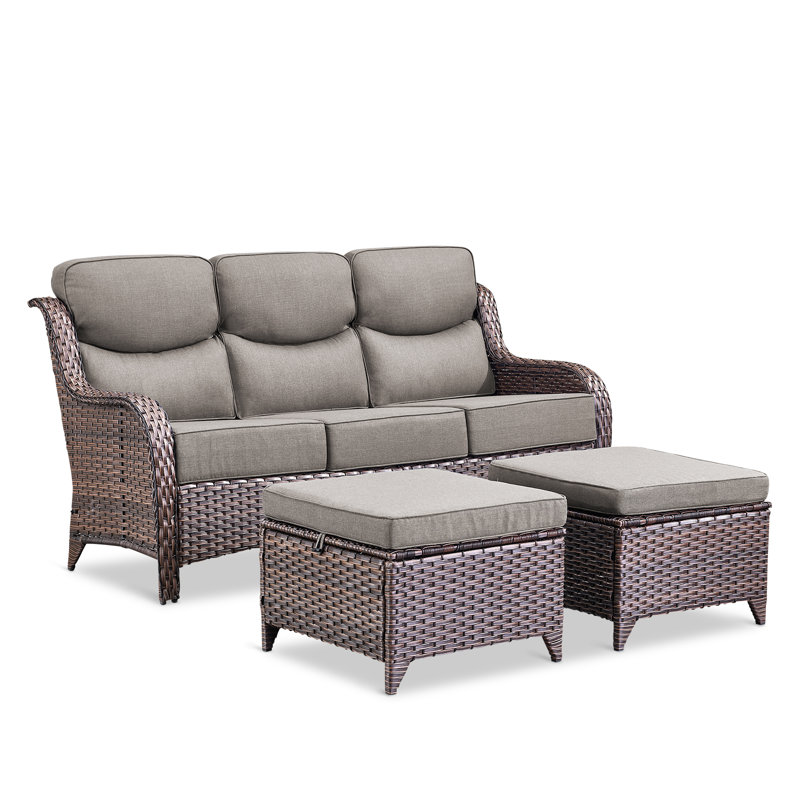 Meriline Wicker 3 - Person Modular Patio Sofa Seating Group With 6" Thick Cushions, Brown, Gray