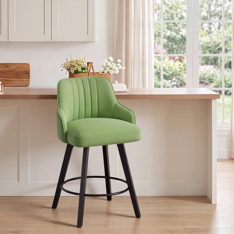 Modern Fabric Upholstered Swivel Bar Stool, Green, 1