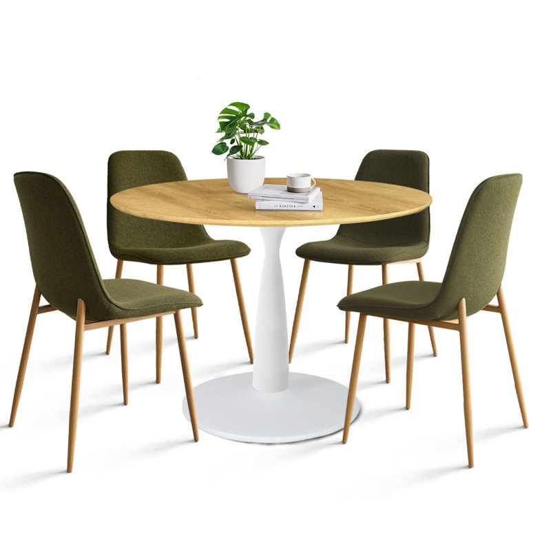 Folmar 4 - Person Dining Table Sets With 35'' Round Table & 4 Upholstered Fabric Chairs, Green