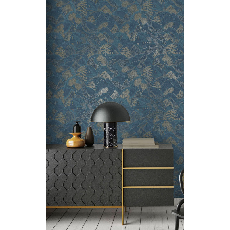 Rouleau de papier peint texturé L 33 pi x l 21 po Demetro, Marine
