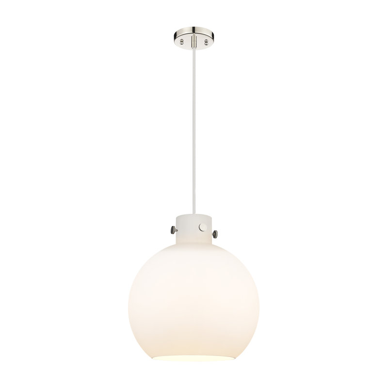 Lantz 1 - Light Pendant, 15.38" H x 14" W x 14" D, Matte White, Polished Nickel