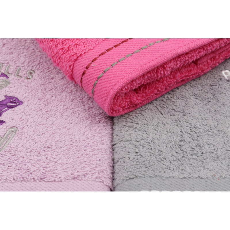 Ensemble de serviettes 3 pièces 100% coton, Gris/rose/mauve