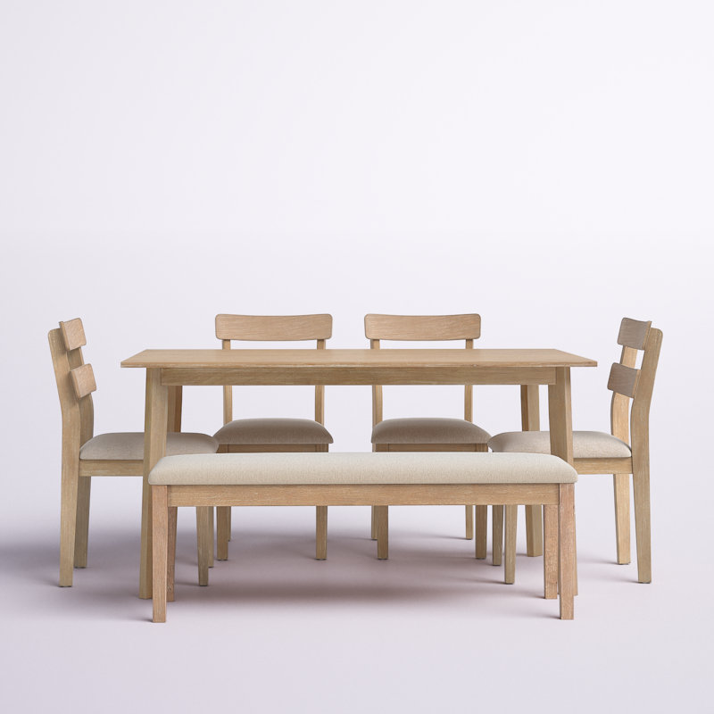 Ensemble de salle à manger en bois massif pour 6 personnes Ginnie, Table naturelle avec chaise beige / naturelle