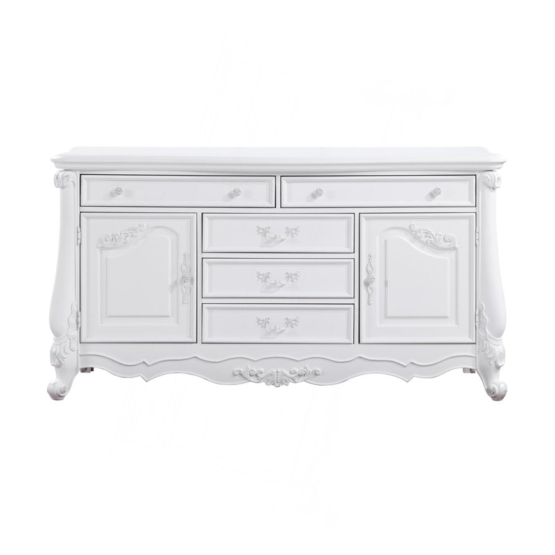 Commode de style champêtre avec détails sculptés, armoire de rangement blanche de luxe pour chambre à coucher et meuble-lavabo