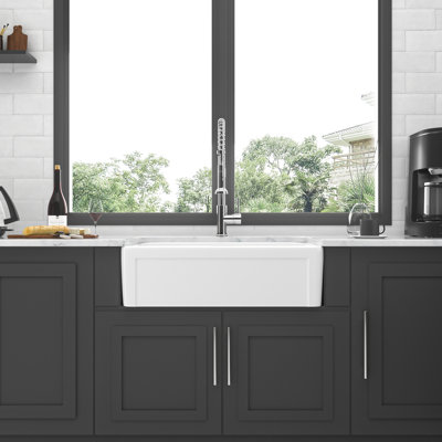 White Ceramic Kitchen Sink - 30 Inch Apron Reversible Single Bowl And Practical Character Space