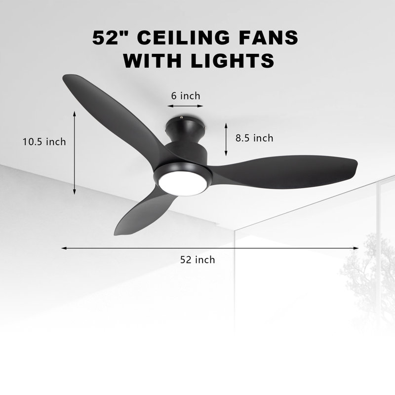 52 Inch Indoor Outdoor Ceiling Fan With Light And Remote Control, 3 Black Blades, Silent Reversible Direct Current Motor, Light Memory Function, 6 Speed For Bedroom/living Room, Etc.
