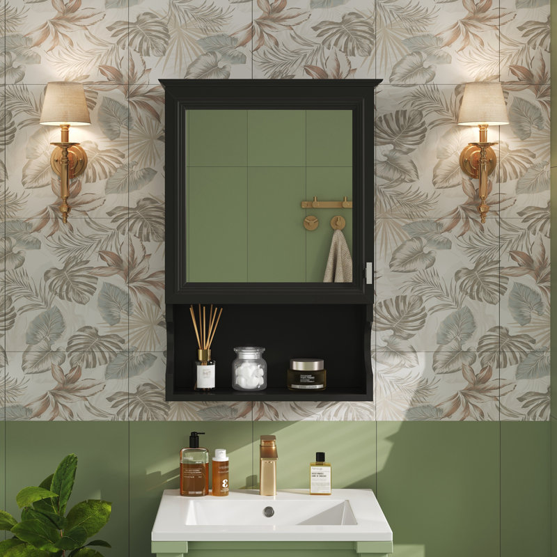Armoire de rangement de salle de bain murale 20 "avec miroir, Noir