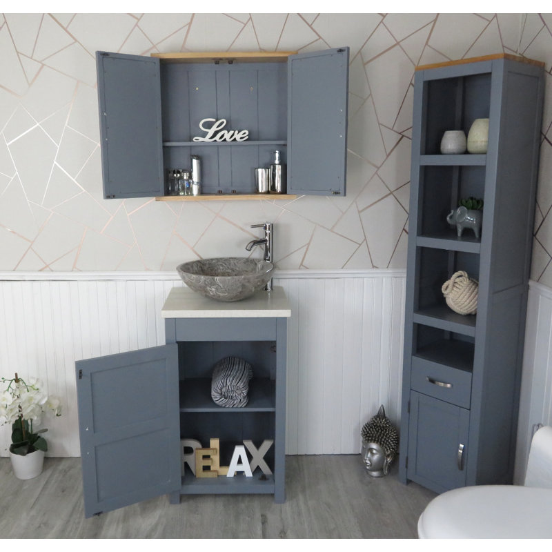Scranton 515mm Single Bathroom Vanity with Vessel Stone Basin, White Quartz, Grey