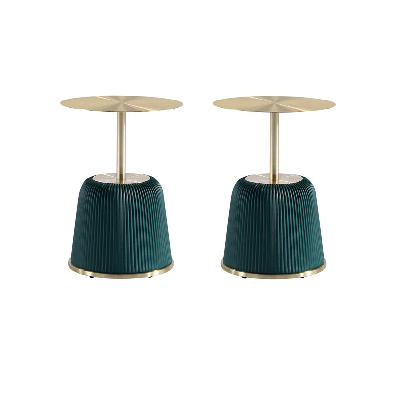 Anderson Modern Vegan Leather Upholstered End Table with Stainless Steel Top in Green, Green