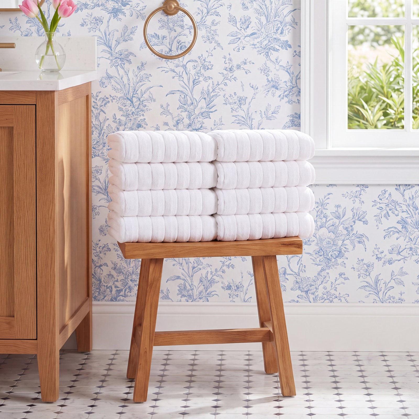 Rachel Ribbed Turkish Cotton Hand Towels, White