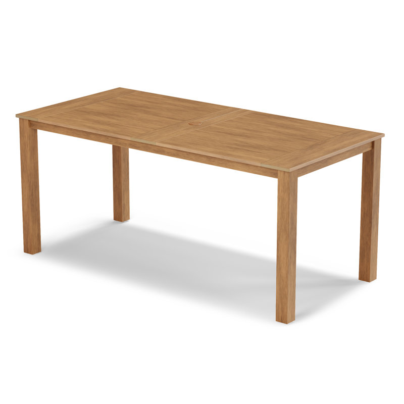 Patio Table 67" Rectangle Outdoor HIPS Dining Table All-Weather Patio Dining Table for 6 Person with Umbrella Hole for Backyard Garden Deck Poolside, Teak