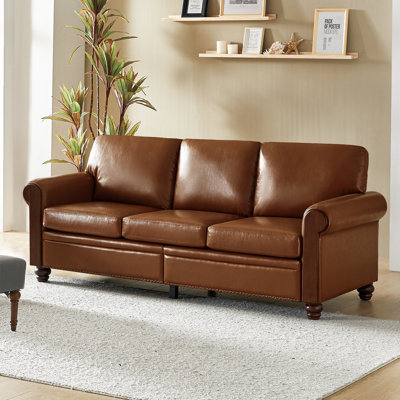 Atthia 81"" Vegan Leather Sofa With Wooden Decoration Rolled Arms -  Lark Manorâ¢, 30AA80D6465440CB8D9A8592E8206309