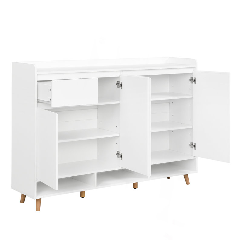Armoire à chaussures élégante et contemporaine avec tablettes réglables, organisateur de maison minimaliste avec pieds en bois massif, buffet de rangement pour le vestibule