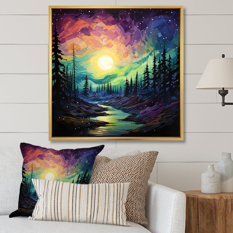 Aurore boréale Symphonie de l'aurore VII sur toile, H 16 po x l 16 po x P 1 po, Cadre flottant blanc