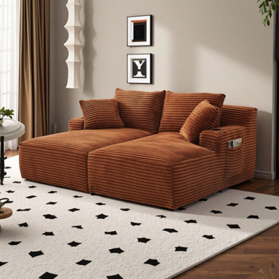 Méridienne compressible double avec porte-gobelets, aucun assemblage requis, canapé moelleux pour le salon ou la chambre à coucher