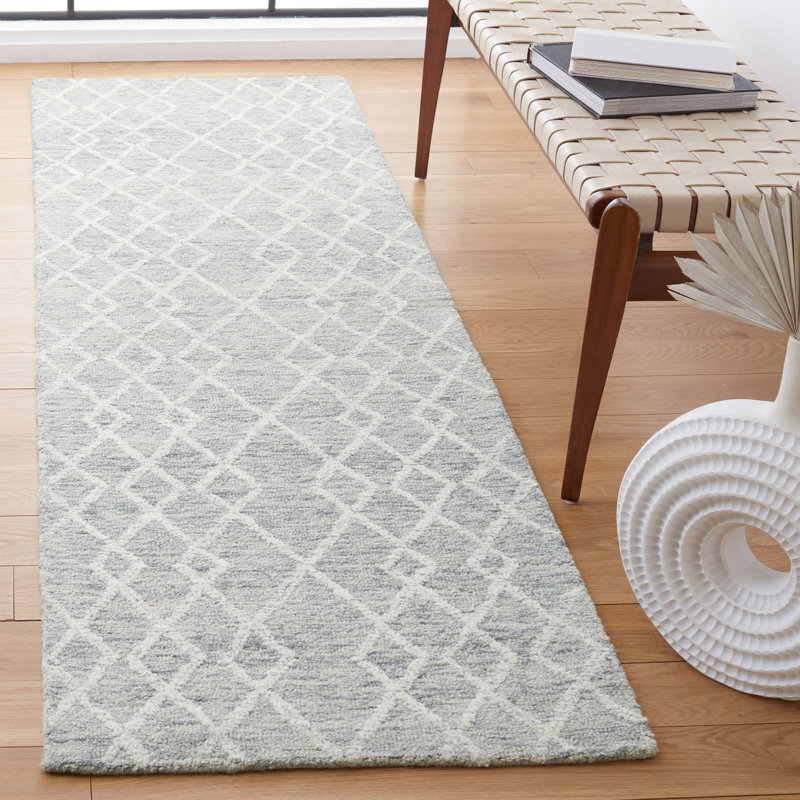 Tapis géométrique en laine et en coton touffeté à la main Goodwater, Tapis de couloir 2 pi 3 po x 8 pi