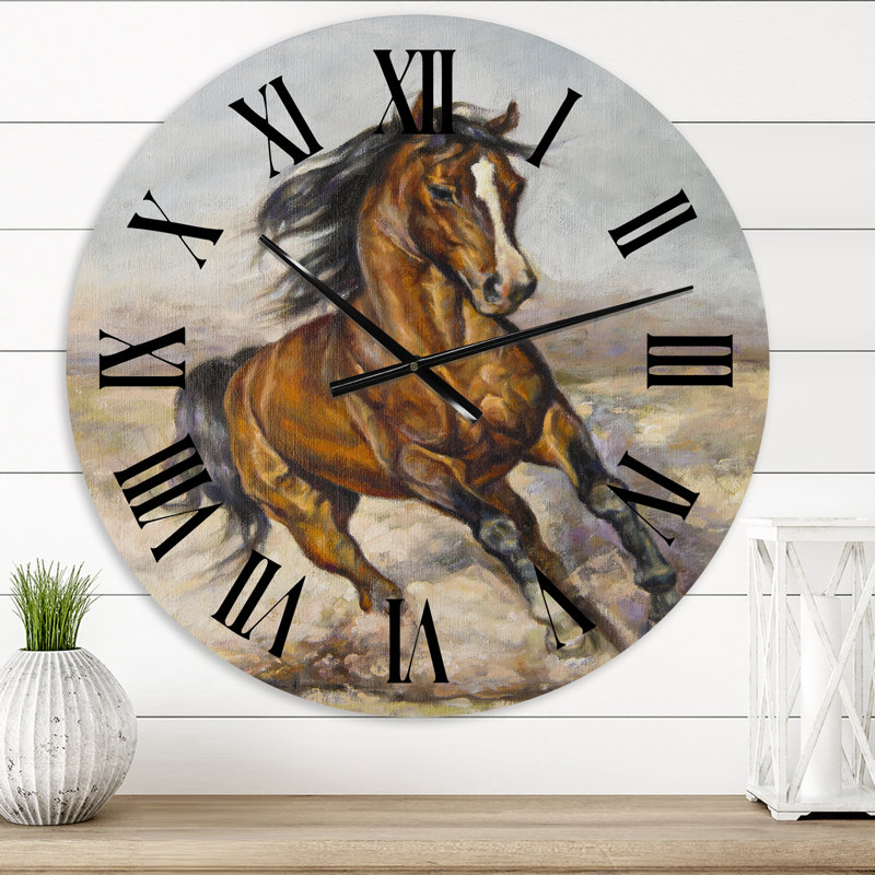 Peinture d'un cheval dans la course - Horloge murale de ferme, Surdimensionné