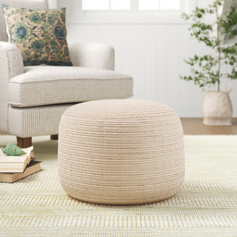 Catherin Upholstered Beige Pouf
