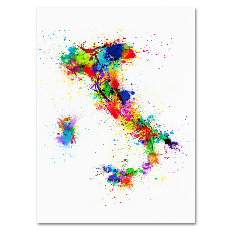 «italie paint splashs map’painting, impression sur toile, H 47 po x l 30 po x P 2 po