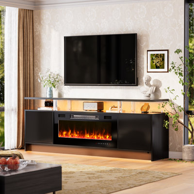 70" Fireplace TV Stand, Dual Led Lights Entertainment Center & Media Console, Fits TVs up to 90", w/Outlet, 36" Electric Fireplace, TV Stand for Living Room