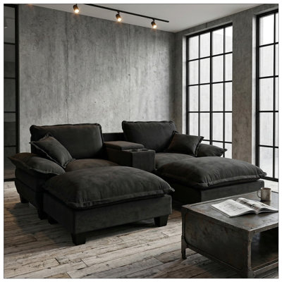 Modular Cloud Couch, L-Shape Sailboat Sofa with Cup Holders & Storage, USB Port, 2 Ottoman
