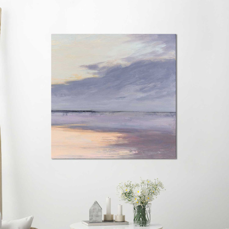«Shore I», reproduction de peinture acrylique sur toile, H 21,5 po x l 21,5 po x P 2 po, Cadre flottant argent
