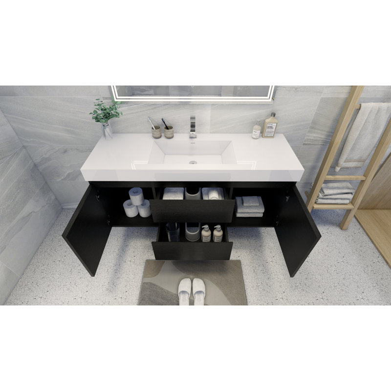 Base de meuble-lavabo simple 58,5 po mural seulement, Noir