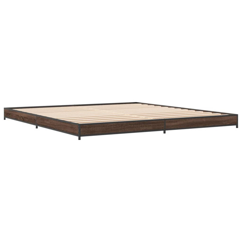 Vidaxl Bed Frame Engineered Wood And Metal, Small Single (2'6), Brown Oak