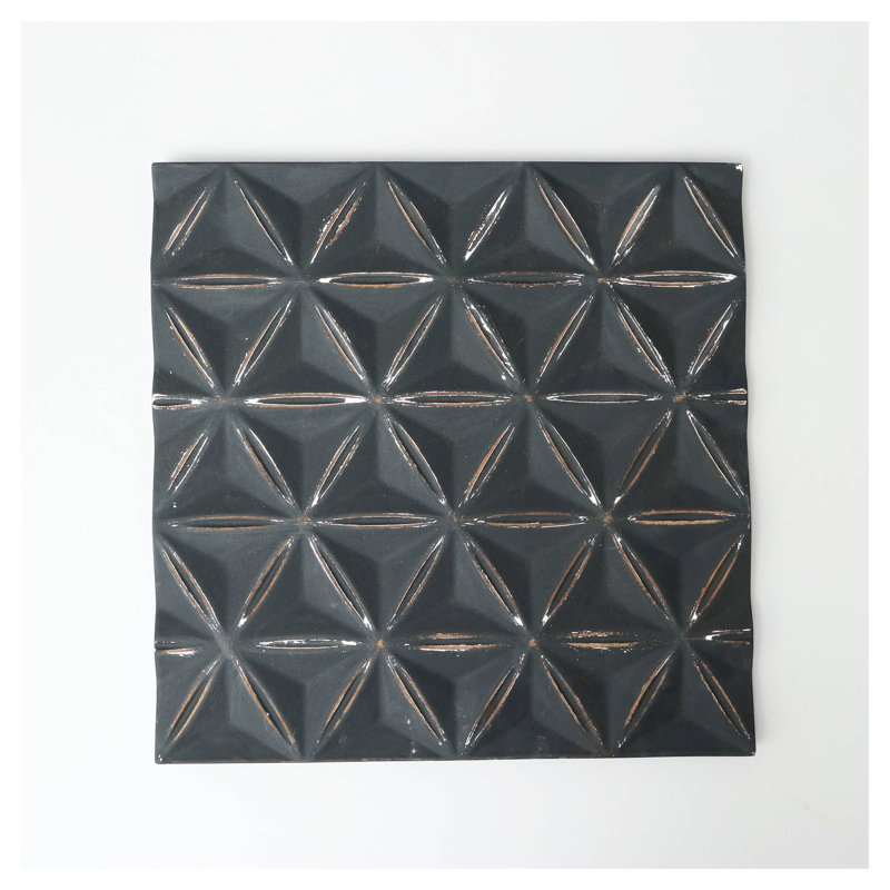 16" x 16" Black Square MDF Wall Decor Panel with Handcrafted Details