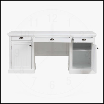 Bureau double 67 po avec 2 armoires, 3 tiroirs et tablettes réglables pour le bureau personnel et le salon, blanc