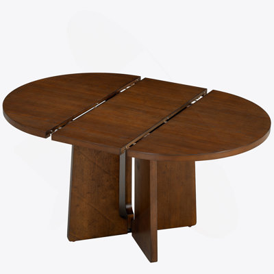 Solid Wood Round Dining Table, Extendable Kitchen Table With 16Inch Removable Leaf For Dining Room, Living Room, Brown