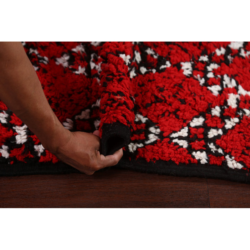 Tapis marocain rouge All-Over carré noué à la main 6 x 6