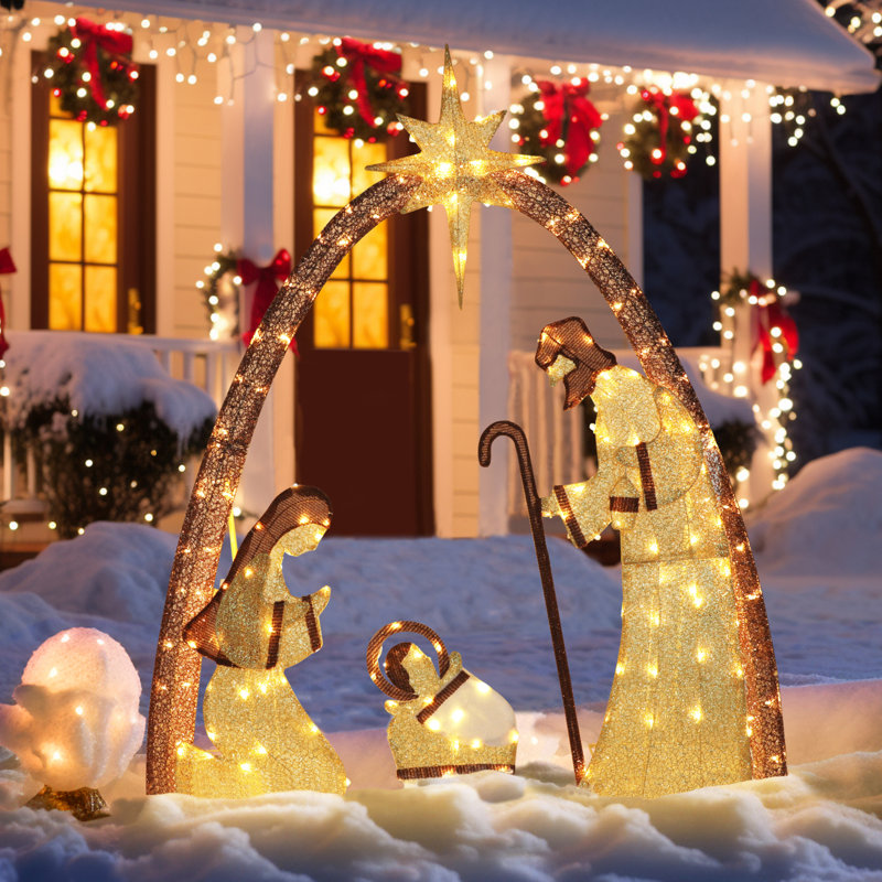Crèche de Noël lumineuse 5 pi Gutierrez, Doré