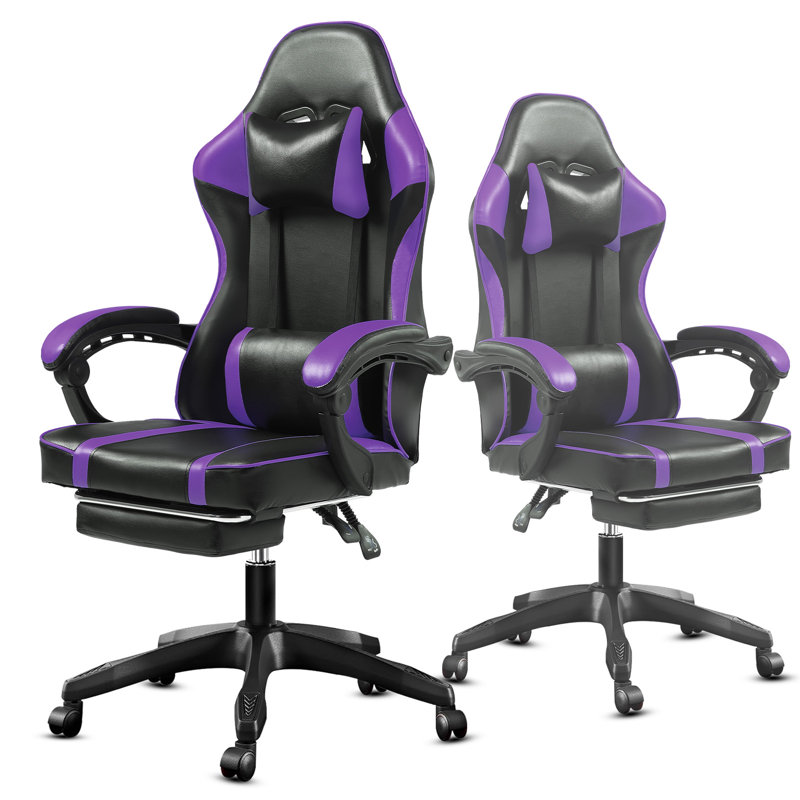 Wrought Studio™ Adjustable Reclining Leather Swiveling PC & Racing Game Chair, Black/Purple