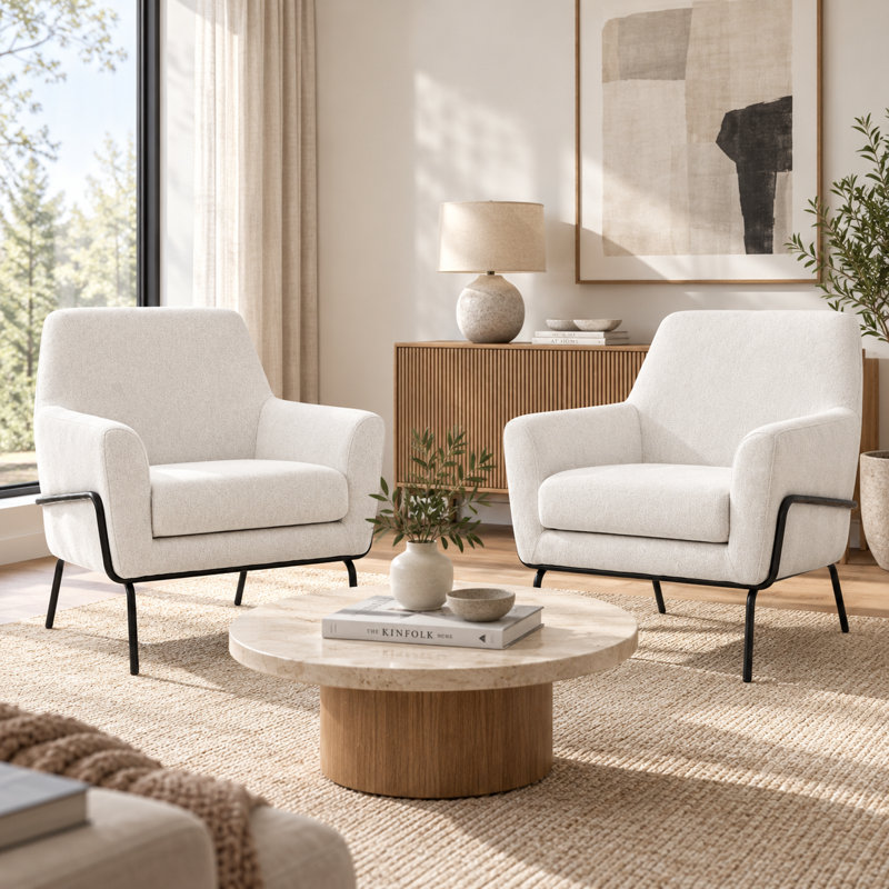 Ensemble de fauteuils rembourrés 2 pièces, Off White