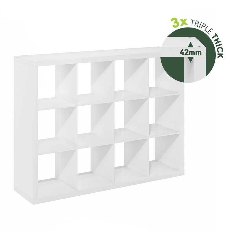Cubicle Extra Thick Frame Decorative Cube Storage Organizer, (12 Shelves) 43.34"H x 57.4"W x 15.35"D, White